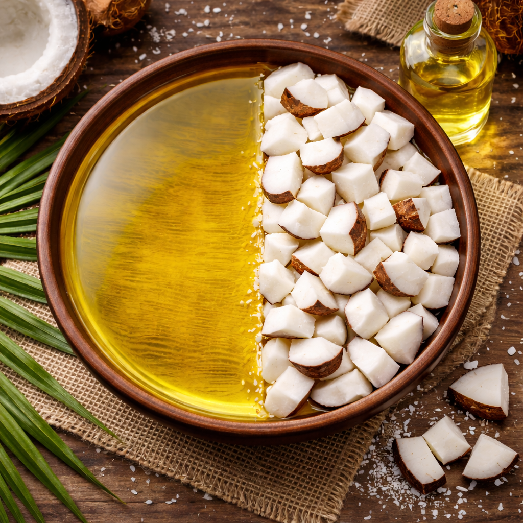A close up shot of a bowl of coconut.