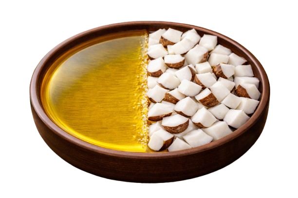 A close up shot of a bowl of coconut.