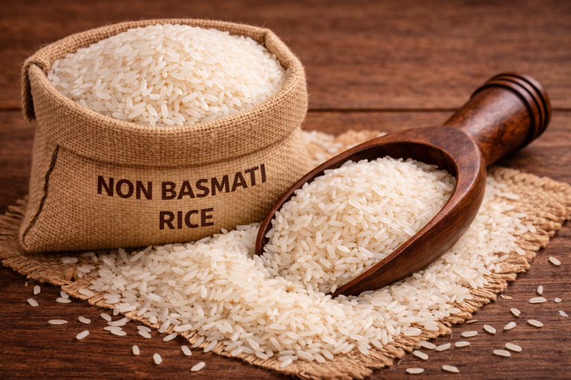 A close up of various non-basmati rice grains.